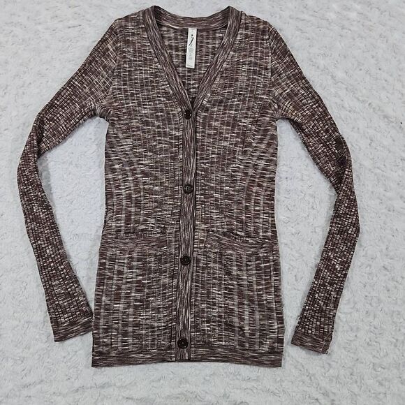 Athleta Revolve Seamless Cardigan Mahogany Heather Ribbed Knit Womens Size XXS - Picture 1 of 7